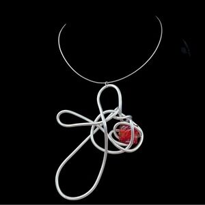 Elegant Silver Necklace with Red Accent